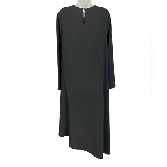 LAFAYETTE 148 NEW YORK Finesse Black Crepe Asymmetric Midi Dress Women's Medium - Picture 4 of 8